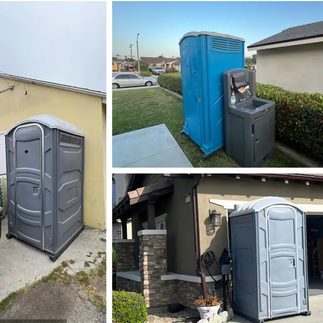 Hand-wash station beside porta potties