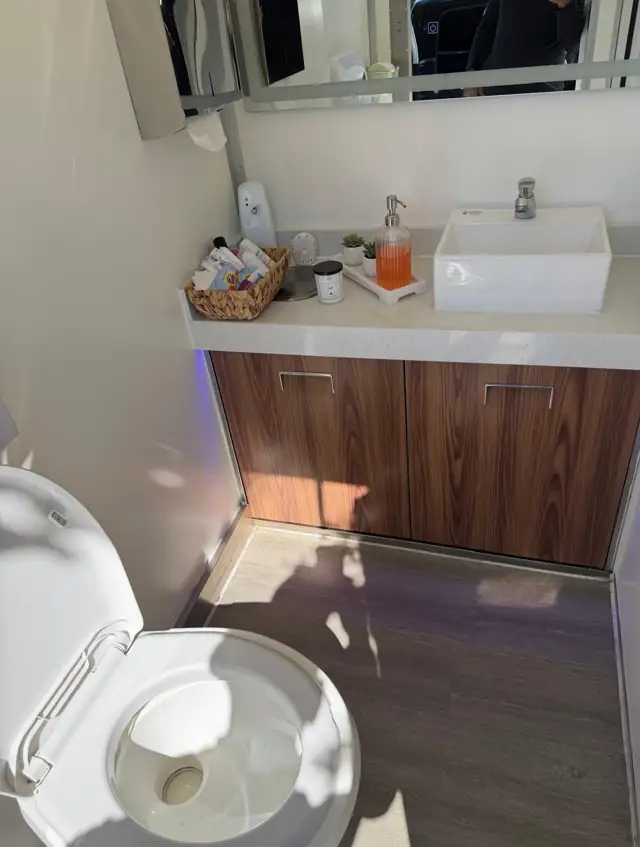 Vanity sink inside a restroom trailer