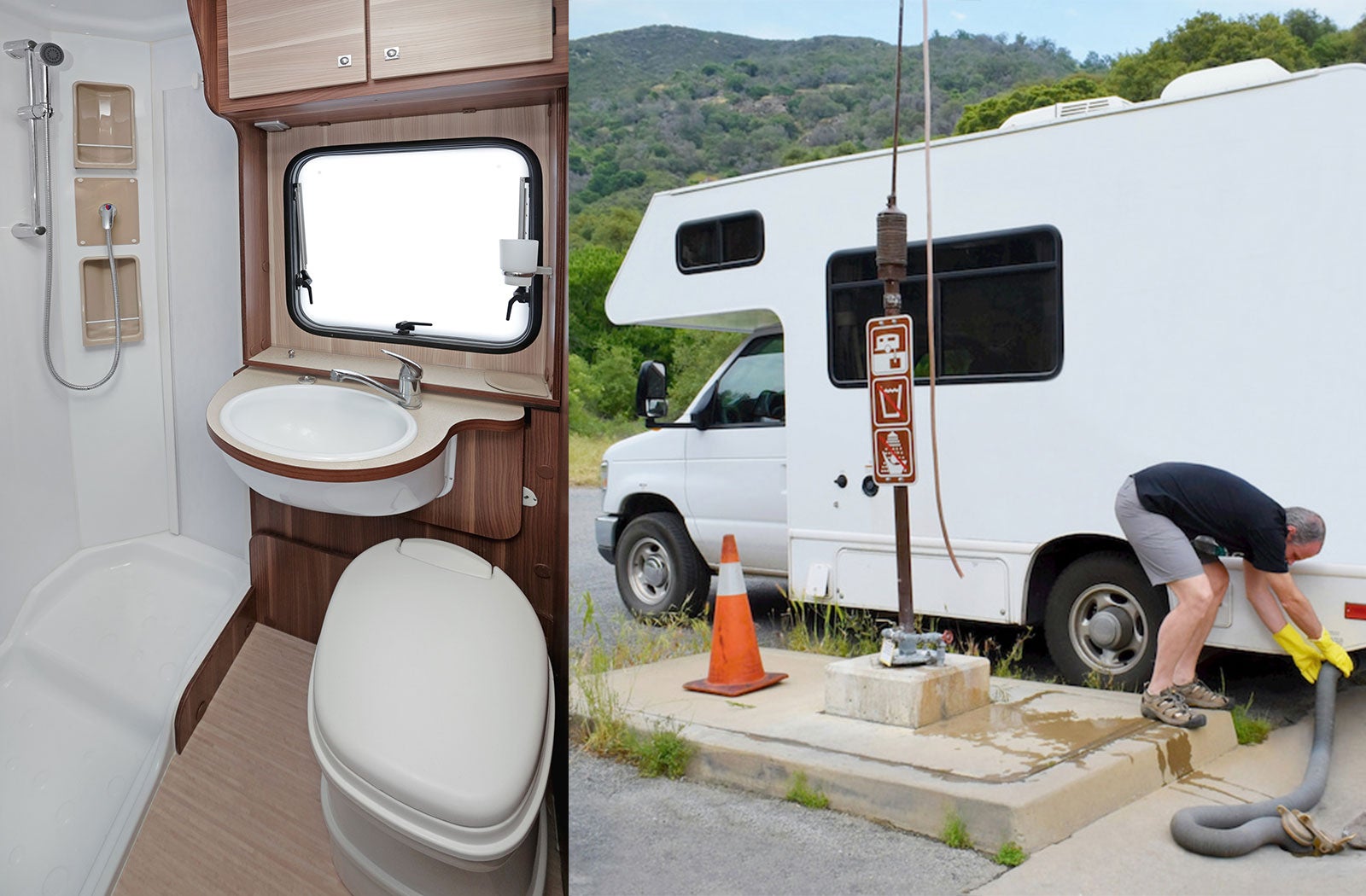 Portable RV/camper toilet and holding tank setup in Stillwater, Oklahoma